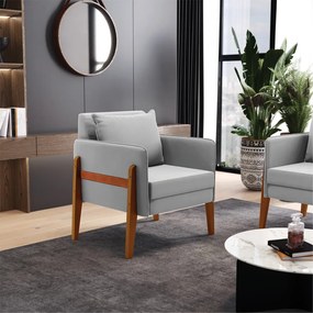Poltrona Lana Suede Cinza Base de Madeira