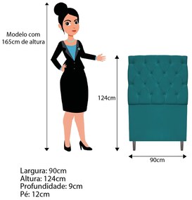 Cabeceira Estofada Liverpool 90 cm Solteiro Suede Azul Turquesa - ADJ Decor