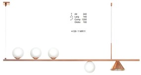 Pendente Durness Retangular Misto 120X14X24Cm Com Globos Ø10Cm 04Xg9 E... (PRETO)