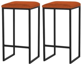 Kit 2 Banqueta Decorativa Billie Base Preta Suede Telha G41 - Gran Belo