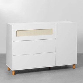 Cômoda Ollie 3 Gavetas e 1 Porta com Pés Natural - Branco Fosco