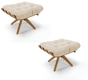 Puff Giratório Costela kit 2 Suede Bege Base de Madeira MA30 M11 - D'Rossi