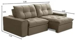 Sofá Retrátil Reclinável 3 Lugares 230cm Argon F05 Veludo Castor - Mpo