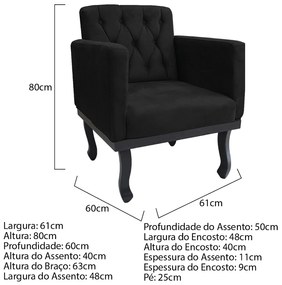 kit 02 Poltronas Classic Pés Luís XV Suede Preto - ADJ Decor