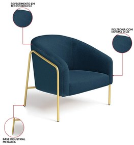 Poltrona Sala Industrial Alta Dourado Stella Bouclê D03 - D'Rossi - Azul
