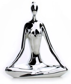 Escultura Yoga Prata em Porcelana Pose Meditação Lótus 15,5x20 cm - D'Rossi