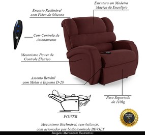 Poltrona do Papai Sala de Cinema Reclinável Kylie Controle Power Elétrico Veludo Vinho G23