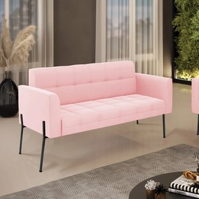 Sofá Namoradeira 2 Lugares Pé de Ferro Preto Elisa Suede D03 - D'Rossi - Rosa Bebê