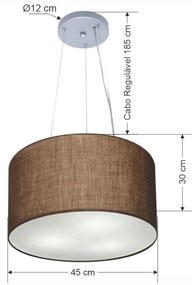 Lustre Pendente Cilíndrico Md-4187 Cúpula em Tecido 45x30cm Café - Bivolt