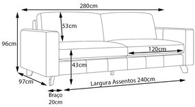 Sofá 4 Lugares Sala de Estar Recepção 280cm Presley Couro Caramelo G52 - Gran Belo