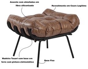 Puff Decorativo Sala de Estar Costela Base Preta Couro Mel G34 - Gran Belo