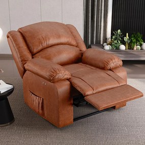 Poltrona do Papai Reclinável Sala de Cinema Madrid Power Touch Massagem USB PU Caramelo Brilho G23 - Gran Belo