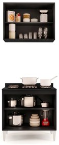 Kit Armário Aéreo e Balcão para Cooktop de Cozinha 02 Portas Diana 80 cm L06 - D'Rossi - Preto e Cinza