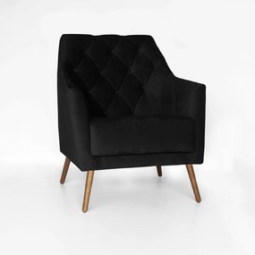 Poltrona Atena Decorativa Botonê Pés Palito Veludo Preto