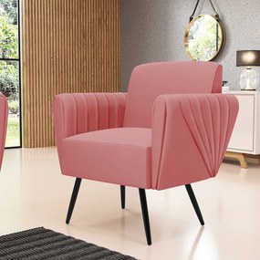 Kit 2 Poltronas Pés Palito de Ferro Bruna Suede - D'Rossi - Rose