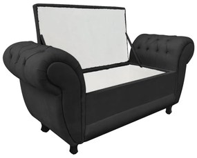 Recamier com Baú Grécia Namoradeira Calçadeira Suede Preto - D'Rossi