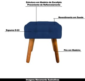 Kit 2 Puffs Decorativos Pés Palito Karen Suede Azul Marinho G19 - Gran Belo