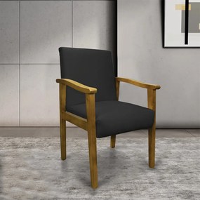 Poltrona Eloisa Suede Preto Base de Madeira Castanho