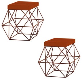 Kit 2 Puffs Decorativo Sala de Estar Base Bronze Trixie Suede Telha G41 - Gran Belo