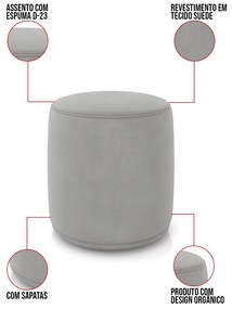 Puff Redondo Orgânico para Sala Kit 2 Malu Suede M11 - D'Rossi - Cinza