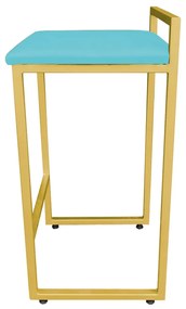 Conjunto 02 Banquetas Pietra Suede Base Dourado - Azul Turquesa