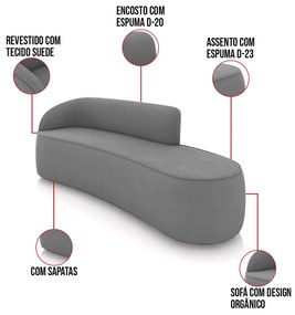 Sofá 4 Lugares Orgânico 220cm Morgan e 2 Poltronas Lua Suede D03 - D'Rossi - Grafite