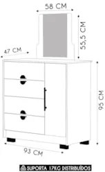 Cômoda Para Quarto 93cm Com Espelho Nara Nature V02 - Mpozenato