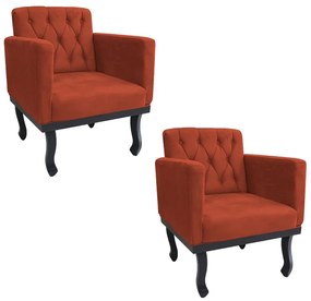 kit 02 Poltronas Classic Pés Luís XV Suede Terracota - ADJ Decor
