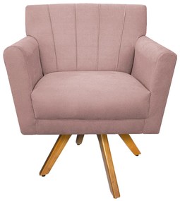 Poltrona Laura Base Giratória de Madeira Suede Rosê - ADJ Decor