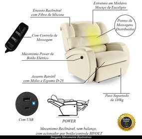 Poltrona do Papai Sala de Cinema Reclinável Kylie Power Elétrica Massagem USB PU Bege G23