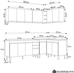 Armário de Cozinha Modulado de Canto 6 Peças CP31 Balcão sem Tampo Pre