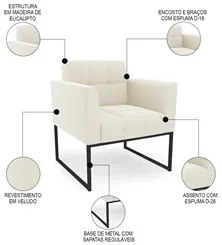 Poltrona Base Industrial Preto Kit 2 Ana Veludo Bege - Ibiza