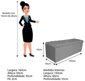 Calçadeira Estofada Liverpool 160 cm Queen Size Suede Cinza - ADJ Decor