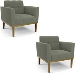 Poltrona Sala Base Madeira Castanho Kit 2 Ana Bouclé Menta - Ibiza