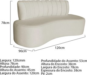 Sofá Curvo 2 Lugares Organico Sala Recepção Escritório Valência 120cm Bouclé