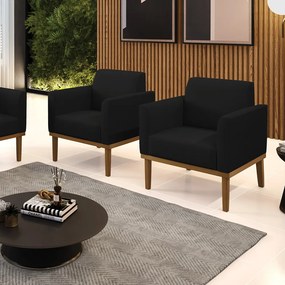 Kit 2 Poltronas Decorativas Isabella Pés Fixo em Madeira Preto Linho Preto G19 - Gran Belo