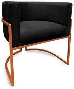 Poltrona Decorativa Base Metal Bronze Luna Veludo Preto - Sheep Estofados - Preto