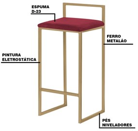 Banqueta Decorativa Selena Base Gold Suede Bordô G41 - Gran Belo