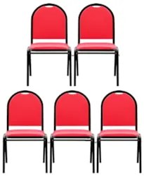 Kit 5 Cadeiras Hoteleiras Auditório Empilhável Sintético Z33 Vermelho