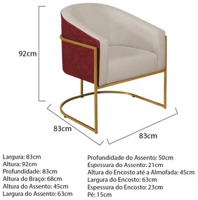 Poltrona Luiza Base de Ferro Dourado Factor Vermelho e Linho - ADJ Decor