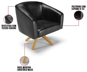 Kit 01 Namoradeira 02 Lugares e 02 Poltronas Giratória Stella Corano Base Madeira MA30 D03 - D'Rossi  - Preto