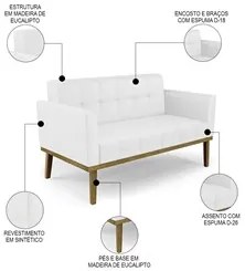 Sofá Namoradeira e 2 Poltronas Base Madeira Castanho Ana Sintético Bra