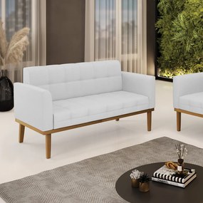 Poltrona Namoradeira Decorativa Karen Pés Fixo em Madeira Castanho Linho Cinza G19 - Gran Belo