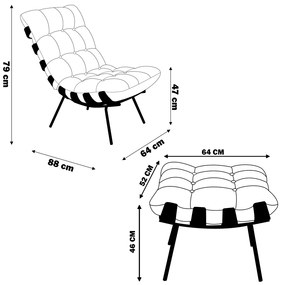 Conjunto Decorativo Poltrona e Puff Abel Base de Madeira Dourada Linho Grafite G41 - Gran Belo