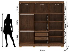 Guarda Roupa Com Espelho Elegance 6 Portas Imbuia Rústico - Vila Rica Móveis