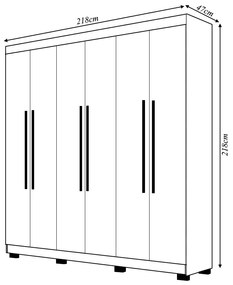 Guarda Roupa Casal Doral 218cm 6 Portas de Bater 2 Gavetas Nogueira/OffWhite G98 - Gran Belo