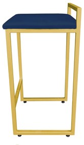 Banqueta Alta Industrial Pietra Suede Azul Marinho Base Dourado D'Rossi