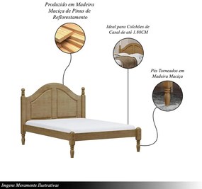 Cama de Casal Pés Torneados  Madeira Maciça Naipe Freijó G74 - Gran Belo
