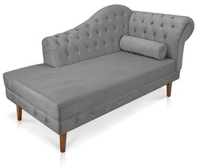 Divã Recamier Capitonê Mônaco 165 cm Suede Grafite Pés Chanfrado- D'Rossi
