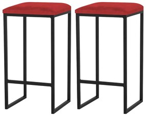 Kit 2 Banqueta Decorativa Billie Base Preta Suede Vermelho G41 - Gran Belo